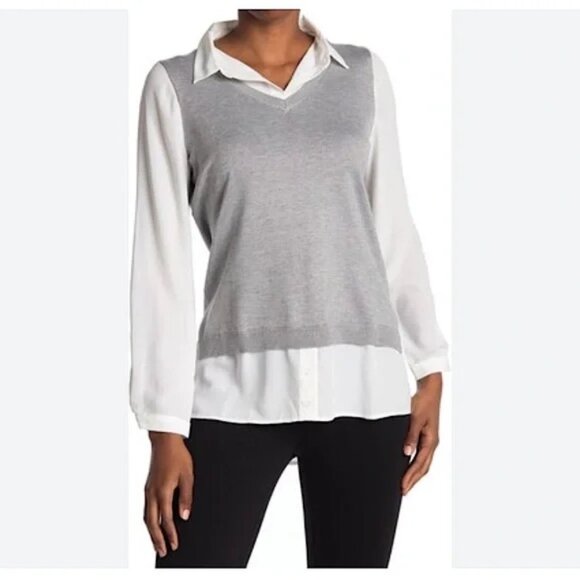 Adrianna Papell Sweater Vest Blouse - Picture 1 of 4